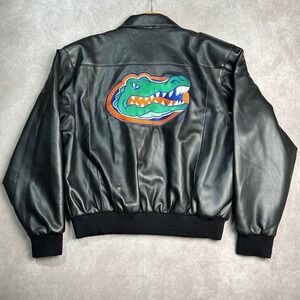 Varsity Excelled Florida Gators Mens Large Black Faux Leather Bomber Jacket Logo